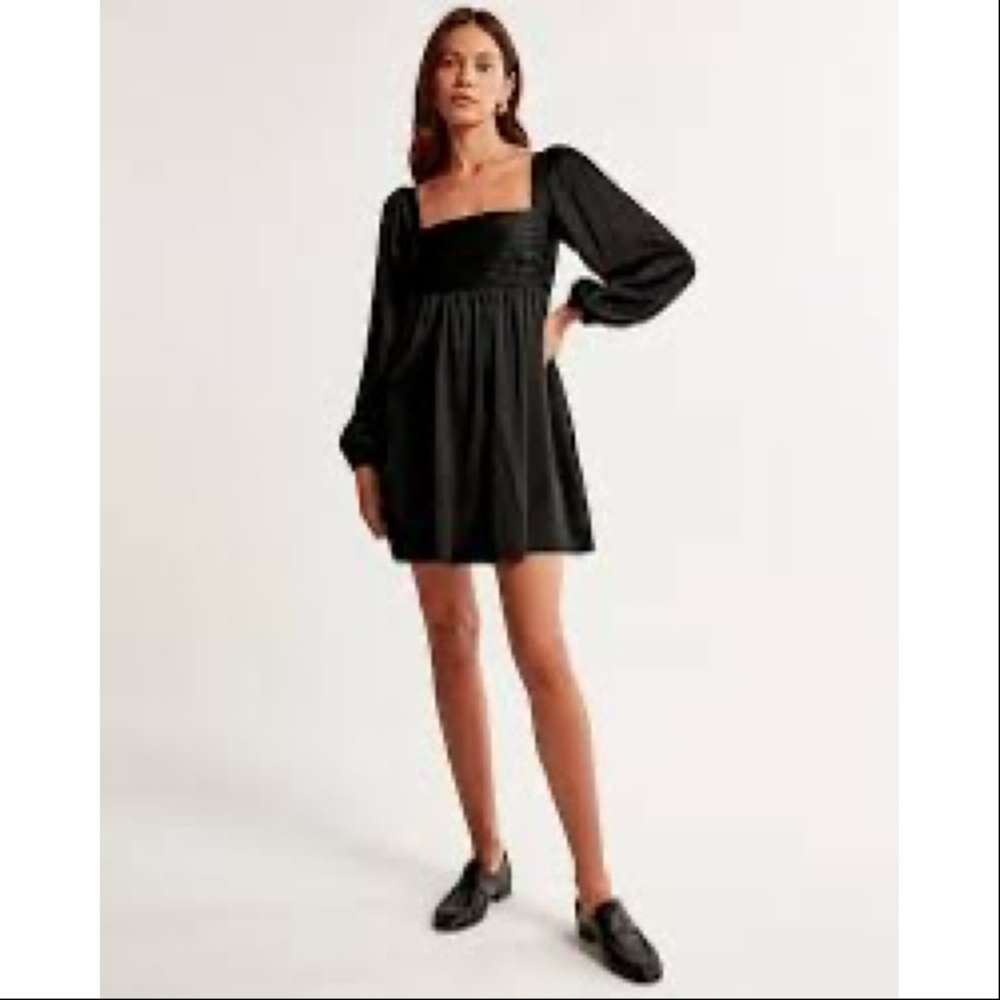 Abercrombie & Fitch Emerson Satin Long-Sleeve Mini Dress Black Whimsigoth Fall